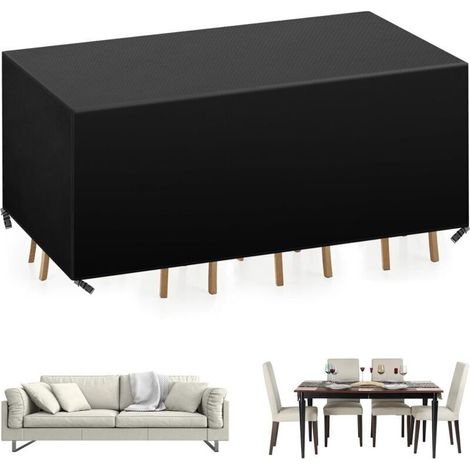 Housse Salon de Jardin 180x120x74cm,Housse de Protection Imperméable pour Salon de Jardin Extérieur en 420D Oxford, Anti-UV, Bâche pour Mobilier de Jardin-Noir