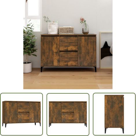 The Living Store Sideboard Räuchereiche 104x35x70 cm Holzwerkstoff - Schreibtisch - Wohnzimmermöbel - Regal - Sideboard - Holzmöbel (1/5)