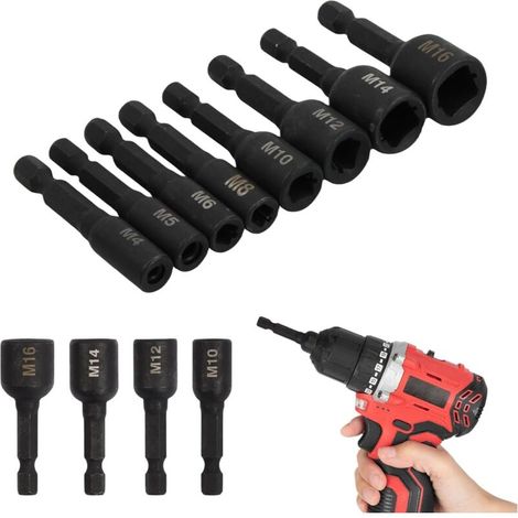 Stück Gewindebohrer Stecknuss Buchse Adapter M4-M16, 1/4 Zoll Sechskantschaft Maschinengewindebohrer Vierkant Treiber für Elektrische Bohrmaschine, Luftschraubendreher, Legierter Stahl (1/5)