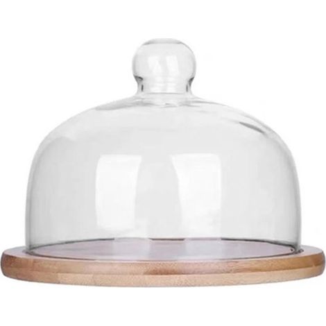 Longziming - Petit présentoir à gâteaux avec couvercle en verre et base en bois – Cloche de rangement anti-poussière pour gâteaux, pâtisseries, fromages et en-cas – Durable et hygiénique pour la cuisi (1/5)