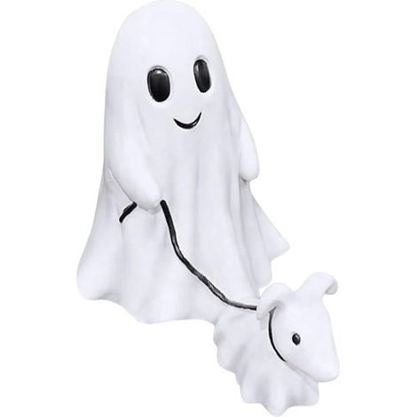Nouvelle statue de chien fantôme promenant son chien fantôme, statues de chien fantôme pour Halloween, figurine de chien fantôme effrayante pour Halloween (1/5)