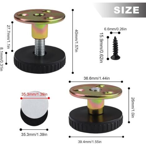Ensemble de quatre pieds de table réglables, pieds de meubles réglables en hauteur, réglables de 27 à 40 mm, aucun perçage requis, comprend des patins antidérapants, convient à la plupart des meubles. (1/3)