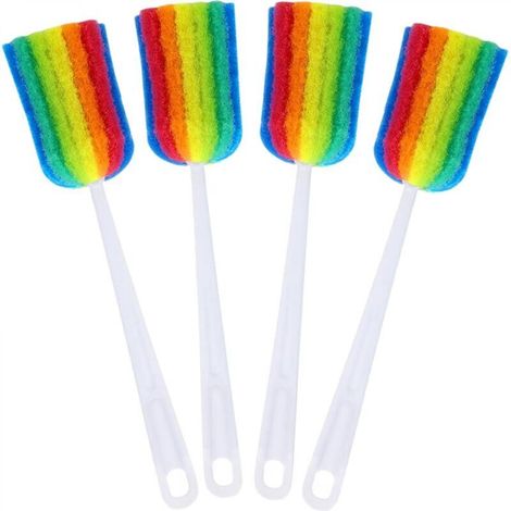 Bottle brush set, 4 long-handled sponge brushes, scrubbing brushes, kitchen cleaning brushes, for bottles, glasses, and cups (set of 4)