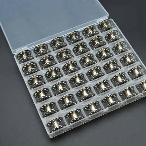36 Spulen für Nähmaschinen, Nähmaschinenzubehör mit Aufbewahrungsbox, Metallspulen kompatibel mit Standard-Spulennähmaschinen