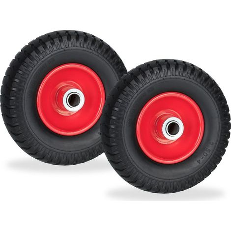 Roue de brouette 2.50-4, lot 2, pneu caoutchouc, jante en acier, increvable, charge max. 80 kg, noir et rouge (1/5)