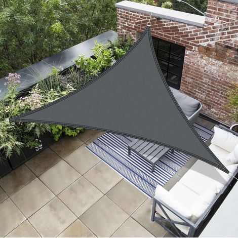 Voile d'ombrage triangulaire gris foncé imperméable 3 x 3 x 3 m - Tissu anti-UV, idéale pour les patios, jardins et extérieurs. (1/5)