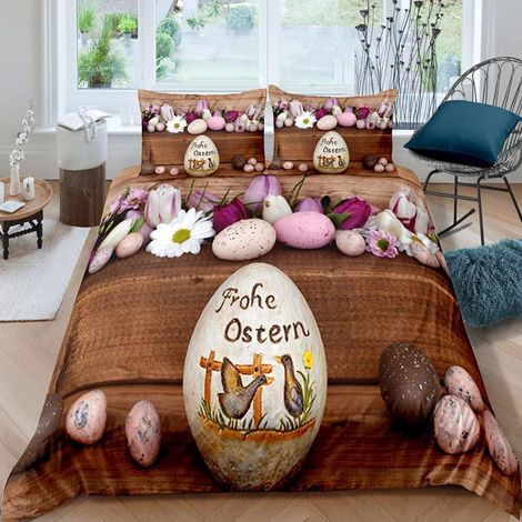 Bettwäsche-Set 135x200 cm 2-teilig mit Kissenbezug 80x80 cm, 3D Oster Motiv, Mikrofaser