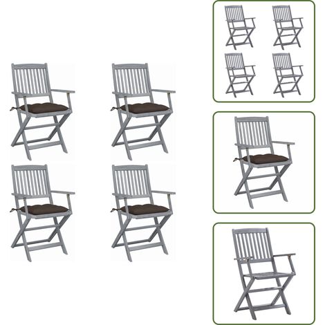 Klappbare Gartenstühle 4 Stk. mit Kissen Massivholz Akazie - Holz Gartenstühle - Gartenstühle Klappbar - Esszimmerstühle Outdoor - Gartenmöbeln - Akasie Möbel (1/5)