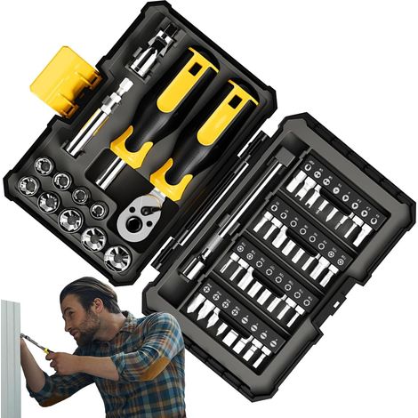 Jeu de clés à cliquet avec étui  Clés réparation automatique remplaçables, ensemble portables rangement pour réparations mécaniques, plomberie - (1/5)