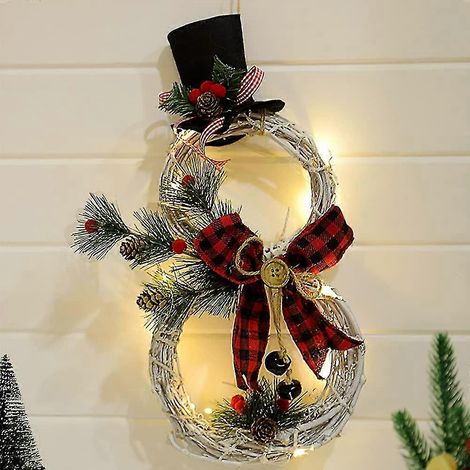 Weihnachtsdekoration: Rattangirlande mit LED-Beleuchtung, Schneemannform, künstliche Weihnachtsgirlande, für drinnen und draußen (1/5)