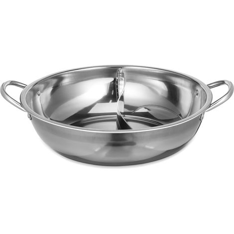 Marmite chinoise double saveur en inox avec séparateur, 31 cm, avec poignées, compatible induction et gaz
