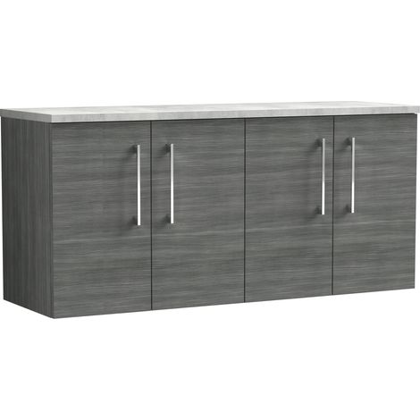 Nuie Arno Wall Hung 4-Door Vanity Unit with Bellato Grey Worktop 1200mm Wide - Anthracite Woodgrain (1/4)