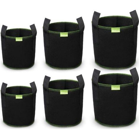 Set of 6 Grow Bags, 2 x 5 Gallons, 2 x 7 Gallons, 2 x 10 Gallons, Non-woven Fabric with Handles, For Garden and Indoor Use (1/5)