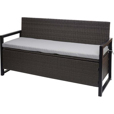 Poly-Rattan 3er Sitzbank HHG-596, Gartenbank Truhenbank, Staufach Aufbewahrung Sitzkissen grau, kissen grau (1/5)