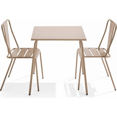 Ensemble table de jardin carrée et 2 chaises bistrot taupe - Palavas (1/5)