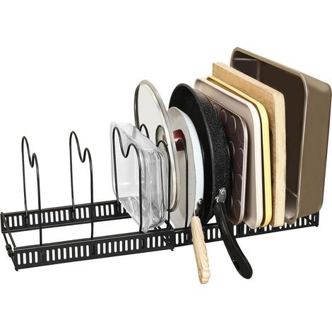 Étagère de rangement extensible pour couvercles de casseroles, poêles et poêles, avec 12 compartiments réglables, pour placards de cuisine et garde-manger. (1/5)