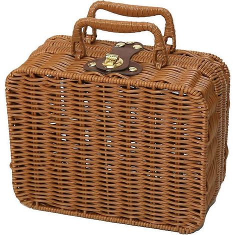 Panier de pique-nique en osier, valise décorative, panier de rangement vintage, organiseur de cosmétiques, cadenas en métal, rotin synthétique (1/5)