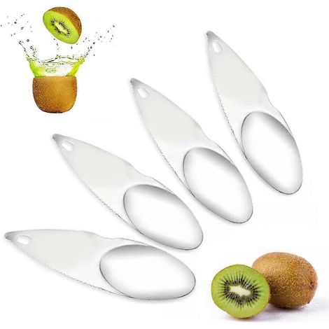 Ensemble de 4 pièces : éplucheur à kiwi, cuillère à couper les fruits, ouvre-fruits, coupe-kiwis, outil de cuisine pour kiwis, fruits du dragon et oranges. (1/5)