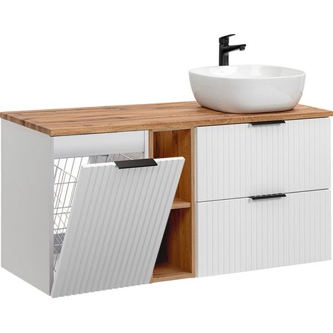 Meuble simple vasque 120cm 2 niches panier à linge Adriel Blanc (1/5)
