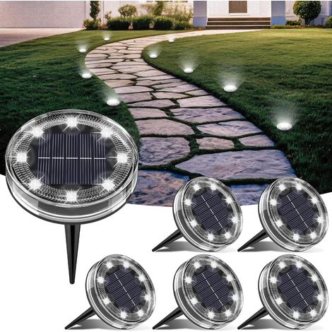 6er-Set Solar-Bodenleuchten, 8 LED-Solar-Gartenleuchten für den Außenbereich, IP68 wasserdicht, Solar-Strahler für Wege, Rasenflächen, Terrassen, Einfahrten, Höfe, Pools und Gehwege, Kaltweiß