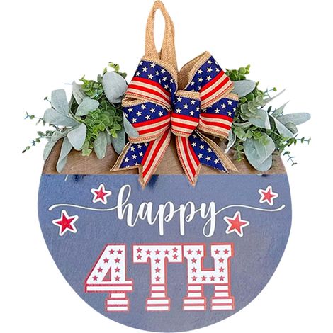 Plaque En Bois - 30 x 30 cm - Décoration Murale Porte Pour Fête Nationale Américaine - 4 Juillet - 1 Pièce (1/5)