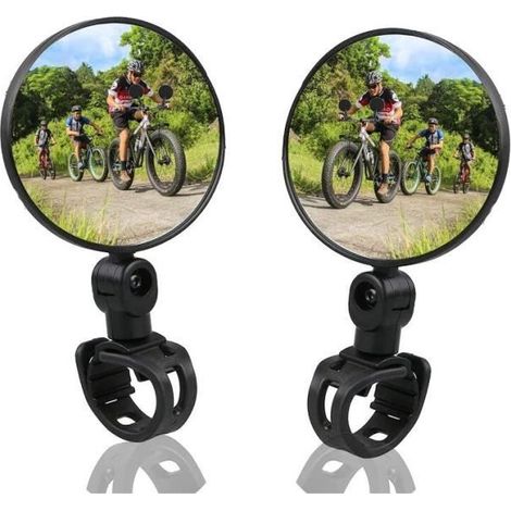 Rétroviseur de vélo - Noir - Lot de 2 - Large champ de vision - Installation facile - Rotation à 360° (1/4)