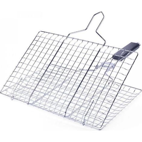 Panier à barbecue en fer nickel-chrome Pliable, portable et durable Avec poignée amovible Convient pour griller poissons, légumes, crevettes et steaks