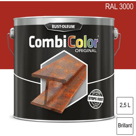 Peinture fer CombiColor Original RAL 3000 Rouge feu brillant 2,5L RUST-OLEUM