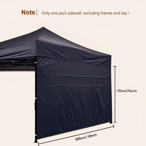 (Noir, 3x1,95m) Paroi latérale pare-soleil pour tentes de gazebo pliables 3M, pieds droits, imperméable, tissu Oxford en polyester. (1/4)