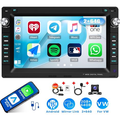 Autoradio Android 15 7 Pouces 2Go+64Go pour VW Polo 9N / Golf 4 / Passat B5 - Apple CarPlay, GPS, RDS, Microphone Intégré - 2+64G DAB+ CAM (1/5)