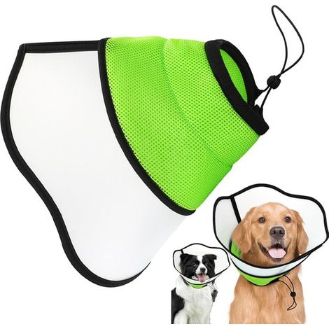 Collar de cono para perros, Verde, XL (Circunferencia del cuello: 48-53 cm), Bozales, Bozal para perros, Antilamido, Ajustable (1/5)