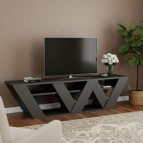 Dmora - Mueble de televisión Dbara, Aparador de salón, Mueble bajo para TV, Base de pared equipada, 158x30h40 cm, Antracita (1/4)