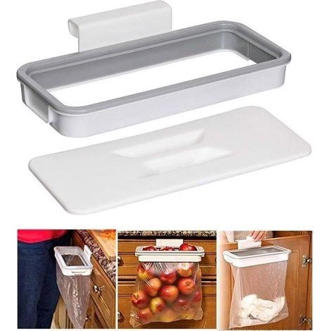 Support de sac poubelle à suspendre avec couvercle, portable à suspendre pour ranger les ordures de cuisine, de camping, de voyage (blanc)25175cm