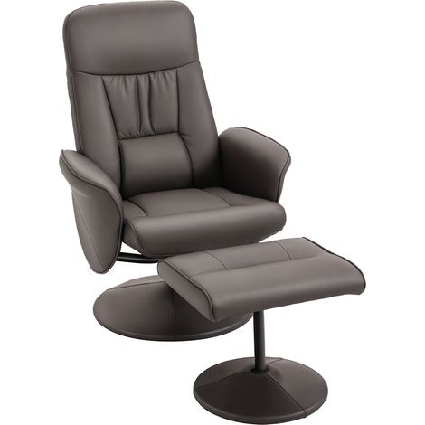 Sillón de Salón con Otomana Reposapiés Tapizado en PU Sillón Relax Reclinable hasta 145° Giratorio 360° para Salón Dormitorio Oficina 76x81x101 cm (1/5)