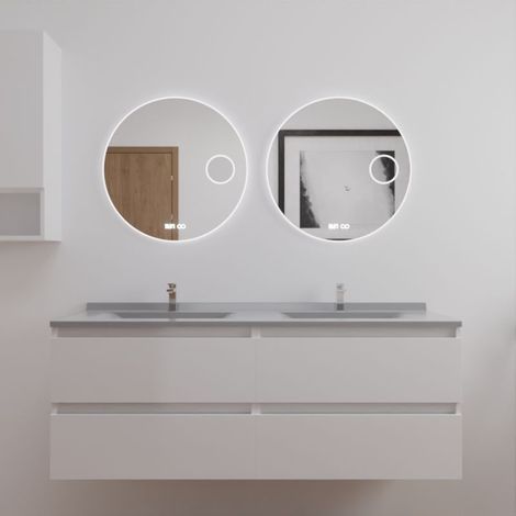 Meuble double vasque 140 cm ARLEQUIN avec 2 miroirs Rondinara- Vasque Gris- Traverses Blanc
