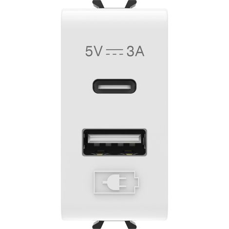CHARGEUR DOUBLE USB A+C 5V 3A 1M BLA. GEWISS GW10449 (1/2)