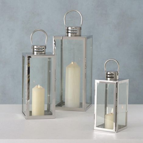 Laterne Caruso, Indoor, H 39 cm, B 16 cm, Edelstahl, Glas