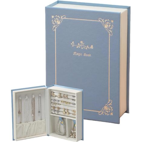 Organisateur de bijoux en forme de livre avec fermeture magnétique, boîte de rangement double face en cuir PU pour bagues, colliers et boucles d'oreilles, étui à bijoux de voyage, cadeau pour maman (b (1/5)