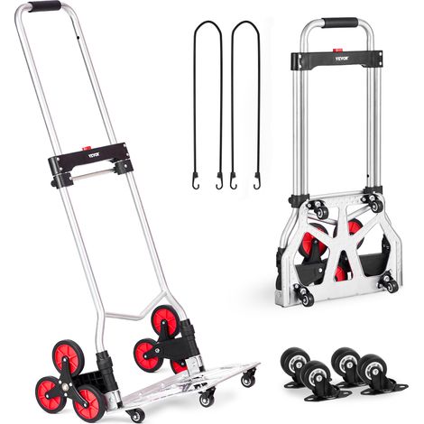 VEVOR Stair Climbing Cart, 260 lbs Capacity Stair Climber Hand Truck and Dolly, Heavy-Duty Folding Trolley Cart with Telescoping Handle, 10 Wheels & 2 Elastic Ropes for Home Shopping Moving Warehouse (1/5)