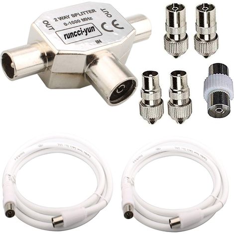 Connecteur coaxial d'antenne coaxiale,pour type T/F Distributeur d'antenne entièrement blindé Distributeur bidirectionnel pour adaptateurs TV+2pcs Câble Répartiteur d'antennes (1/5)