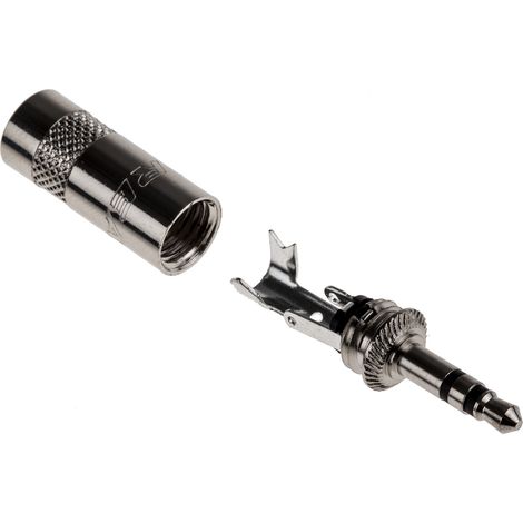 Rs Pro – Connecteur jack mâle 3,5 mm stéréo – Montage sur câble – 3 pôles – Raccordement à souder en laiton nickelé (1/2)
