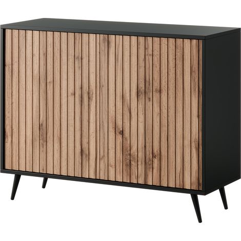 Selsey Bello - Sideboard mit Lamellenfronten - 104 cm - Schwarz / Wotaneiche (1/5)