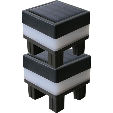 Lot de 2 capuchons de poteau solaires étanches - 2 couleurs - Pour extérieur, terrasse, terrasse, décoration de jardin (1/5)