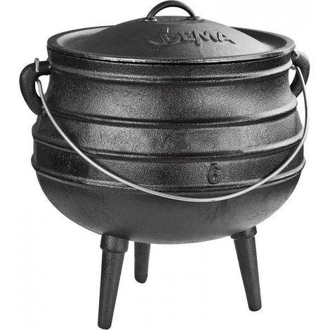 Dema – Chaudron en fonte 14L pour barbecue – Couvercle ajusté – Pieds tripodes pour poser sur le feu – Anse pour suspension et transport