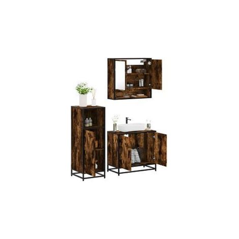 Ensemble de meubles de salle de bain 3 pcs Chêne fumé (1/5)