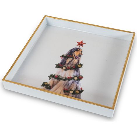 WD LifeStyle Vassoio Svuota Tasche Quadrato 20 x 20 Cm Decoro Levriero Natalizio