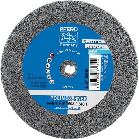 PFERD POLINOX verpresstes Vlies-Rad PNER Ø 75x3 mm Bohrung-Ø 6 mm Mittelweich SIC Fein für Finish (1/5)