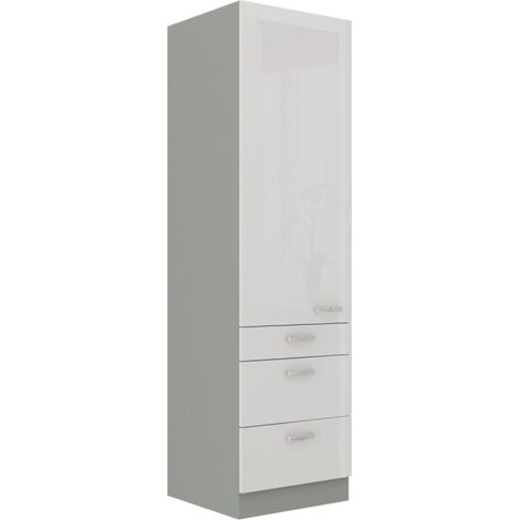 Küchen Hochschrank 60 Bianca Weiß Hochglanz + Grau Küchenzeile Küchenblock (1/5)