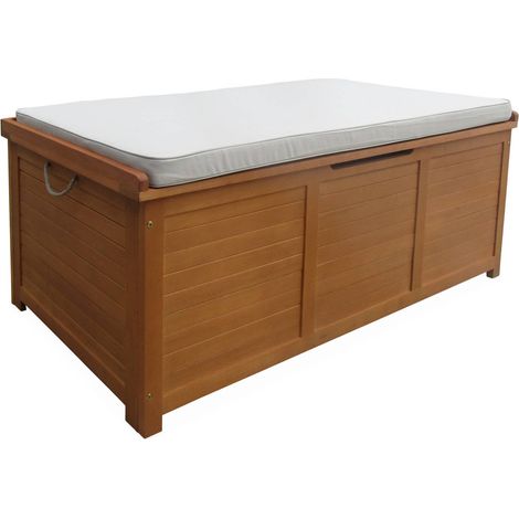sweeek - Gartentruhe aus Holz 200L 125 X 60 cm Holzfarben / Beige (1/5)