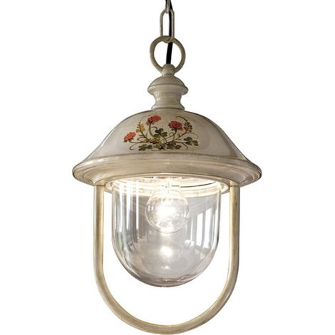Sospensione Esterno Classica Bari Metallo Ceramica Bianco Sfumato Oro 1 Luce E27 (1/5)